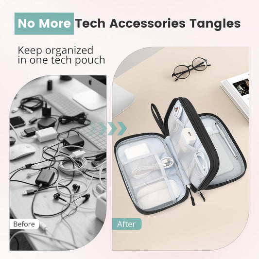 Skycase Tech Pouch - Lightweight Electronics Organizer Travel Case - Double Layers Cable Organizer - All-in-One Storage Bag for Charger, Cord, Phone, Flash Drive, Essentials - XL