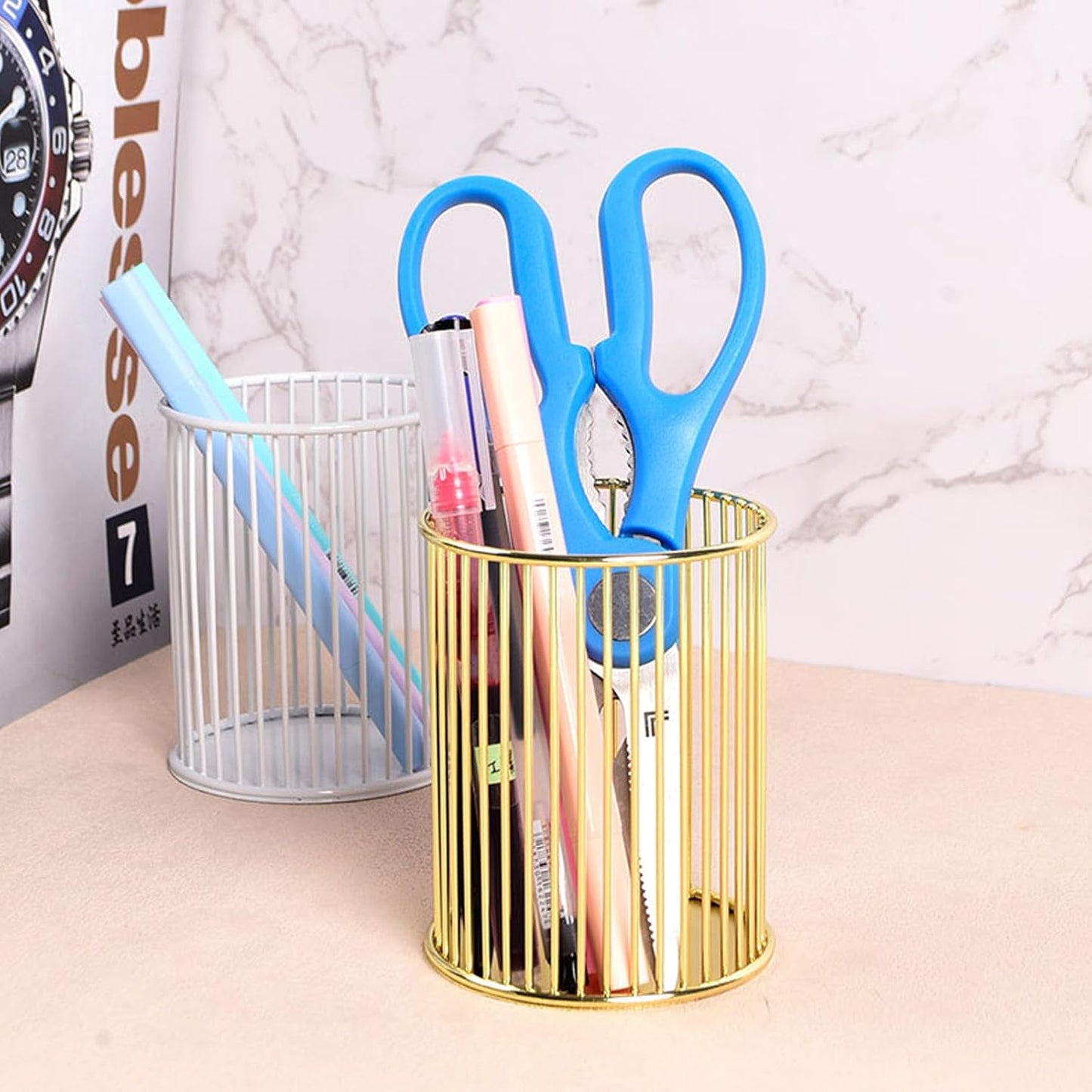 Metal Pen Holder Cup for Desk Makeup Brushes Pencil Holders Home Office Organizer Black
