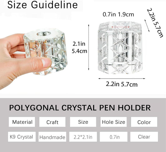 QFkris 2-Pack Crystal Single Pen Holder for Desk, 1.8" Fancy Fountain Pen Stand, Glass Feather Pencil Holder for Office Desktop Decoration, Gift for Man Woman Students Teachers Father Boyfriend