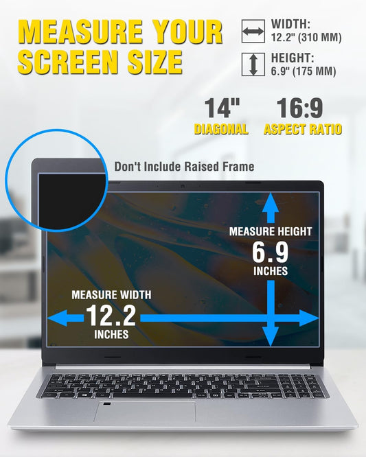 F FORITO 14 inch 16:10 Magnetic Laptop Privacy Screen, 360° Anti Peeping Removable Anti Glare Blue Light Filter Compatible with All 14” 16:10 Laptops Portable Monitors