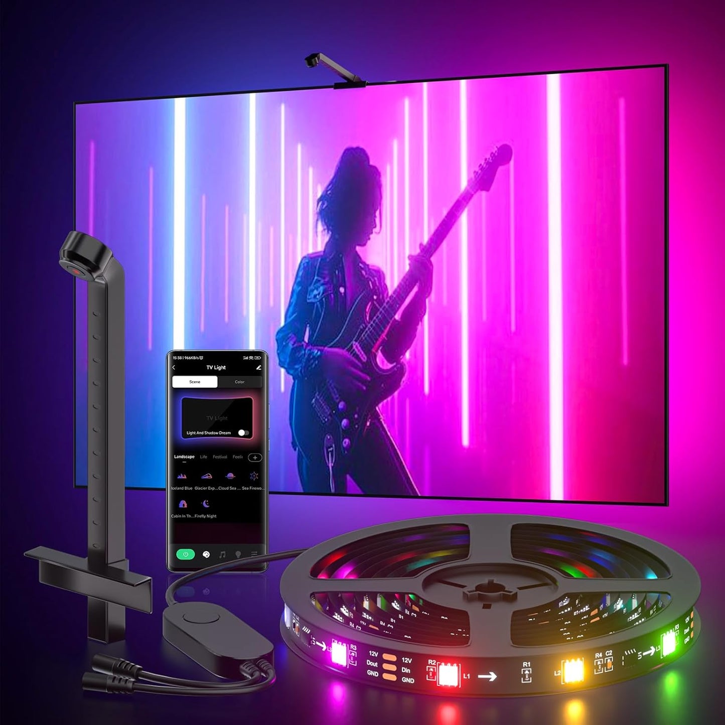 MIHEAL TV LED Backlight with AR Sensor,12.4FT RGB Strip Lights for 43-55 inch PC, TV & Monitor, Smart TV Lights Behind That Sync with Screen, Compatible with App Music Sync, for Gaming Room
