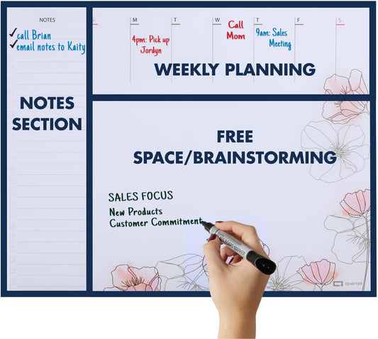 Quartet Glass Desktop Weekly Planner, 17" x 22", Whiteboard, Dry Erase Surface, Clean Erase, Includes 1 Dry Erase Marker, White (GDP2217W)