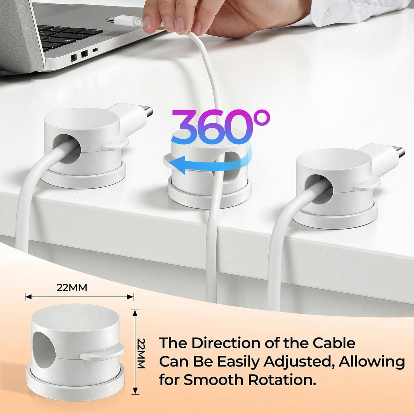 360° Rotatable Cord Organizer Set: 10 Pack Cable Holders & Silicone Cable Straps, Adhesive Wire Fixer for Desk Phone Charger, Nightstand Cable Management for Home Travel Office Accessories Black