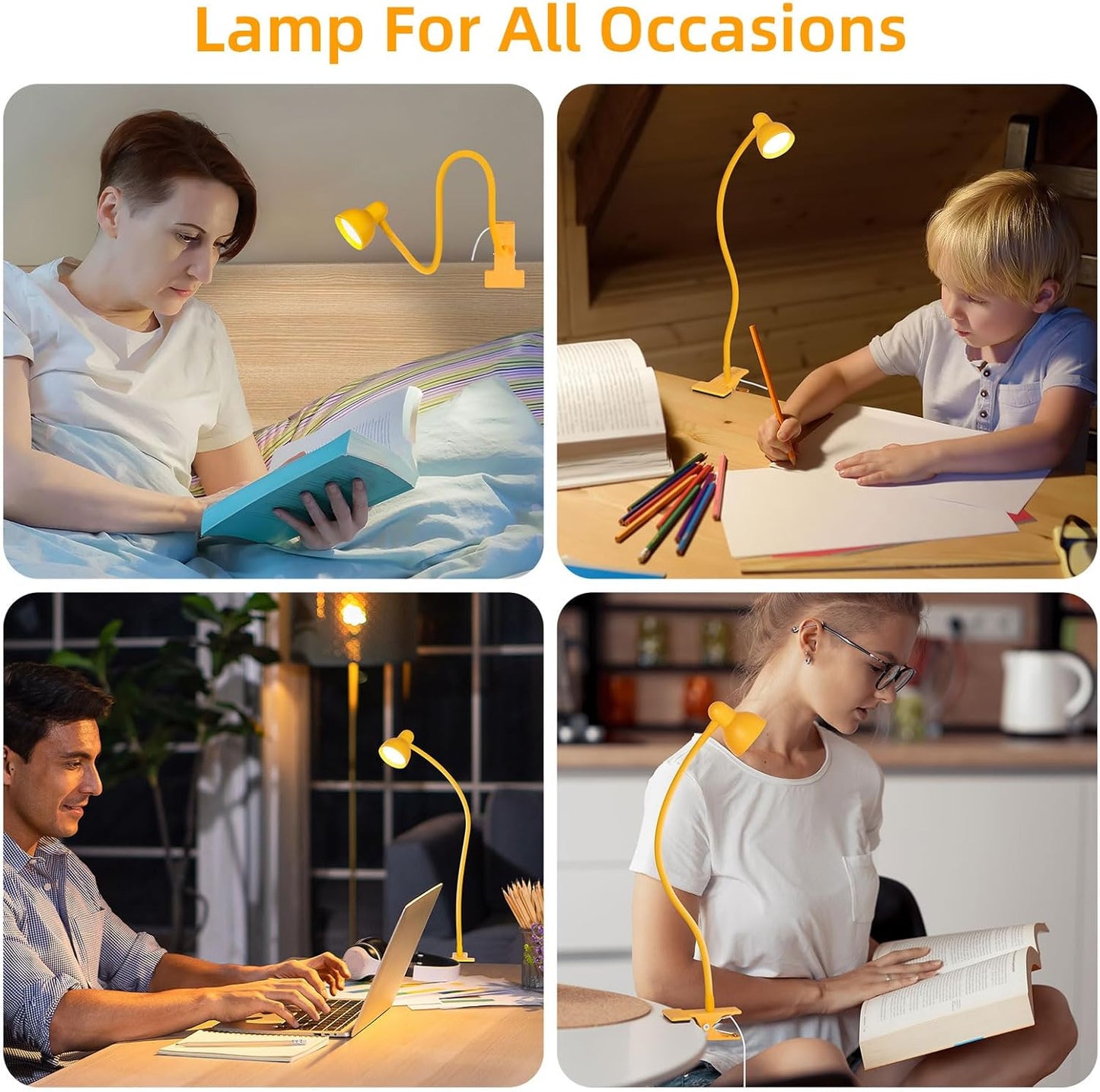 LiFMIRA Clip-on Reading Light - 3 Color Modes, 10 Dimmable Brightness, Eye Care Clamp Desk Lamp with Flexible Gooseneck for Reading in Bed, Desk, Headboard, Computer