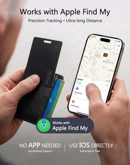 Ultra-Thin Wallet Tracker Card 0.07in 1 Pack Apple MFi Certified - Credit Card Size Tracker Tag Works with Apple Find My IP68 Waterproof Rechargeable Item Locator for Keys, Bags, Wallet(iOS Only)
