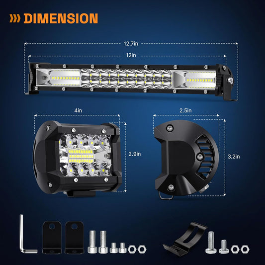 LED Light Bar Kit, 32Inch 585W Ultra Slim Double Row Light Bars, 4PCS 72W Led Cube Pods with Wiring Harness, Off Road Driving Fog Work Lights for Trucks SUV ATV UTV Tractor Pickup Boat