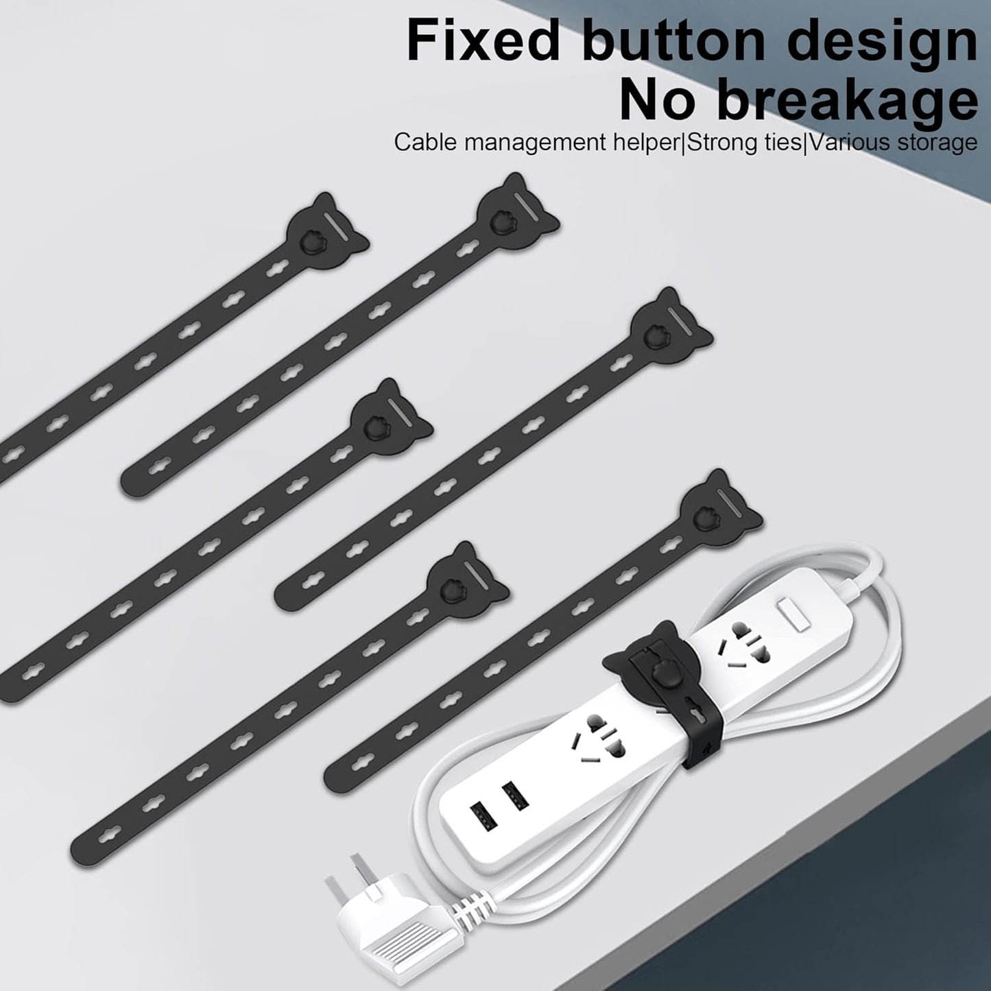 12Pcs Reusable Cable Ties, 10x0.6inch Elastic Silicone Cord Organizer Straps for Bundling and Organizing Cable Wires, Extendable Cable Management in Home, Kitchen, Closet, Office(Black)