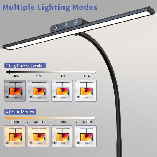 KableRika Desk Lamp Double Light: Bright Led Desk Lights for Home Office - Eye Care Reading Table Lamps with Base - Dimmable Desktop Lighting for Computer Monitor Study Drafting
