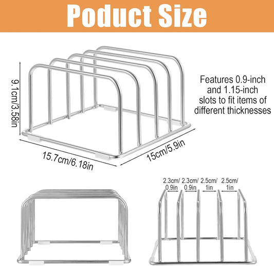 2-Pack Cutting Board Holder Stand 304 Stainless Steel Cutting Board Racks Organizer 4-Tier Chopping Boards Storage Cookie Sheet Baking Sheet Baking Trays,Chopping Boards,Dish 0.9+1.0 Inch Width Slots