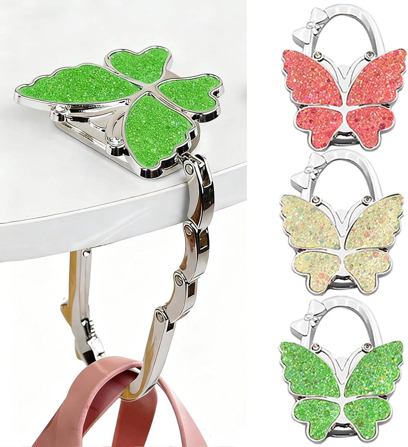 PJY Foldable Purse Hook for Table - Portable Bag Holder,Folding Handbag Hanger Various Heavy Items Desk Hook (A)