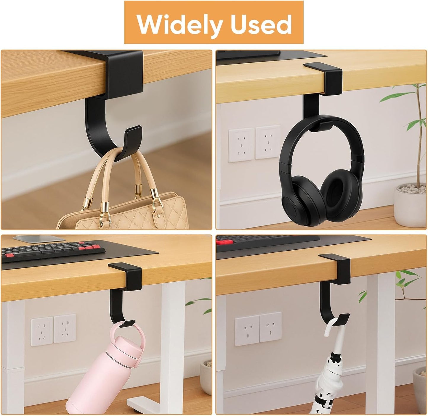 Durable Alloy Purse Hook for Table: 2-Pack Heavy Duty Holder for Desk with Non-Slip Pad - 22 lbs Max Load Portable Hanger for Restaurants Office Desks Bars & Cafes - Hanging Umbrellas Keys Headphone