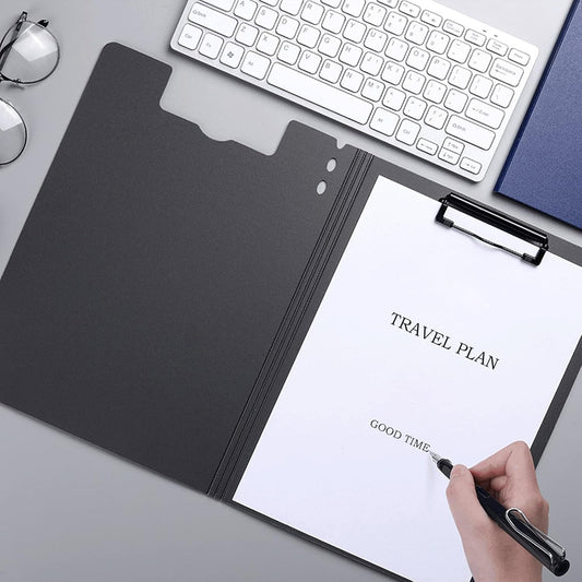 CATOOMUU Clipboard Folder 5 Pack Black Flip Cover Metal Clip, 360° Foldable Writing Board, Frosted PP Letter/A4 Size, Portable File for Office Nurse Teacher Student Contractor Home School