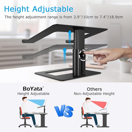 BoYata Laptop Stand, Ergonomic Aluminum Height Adjustable Computer Stand Laptop Holder for Desk, Compatible with MacBook Pro/Air, Dell, Lenovo, HP, Samsung, More Laptops 11-17"