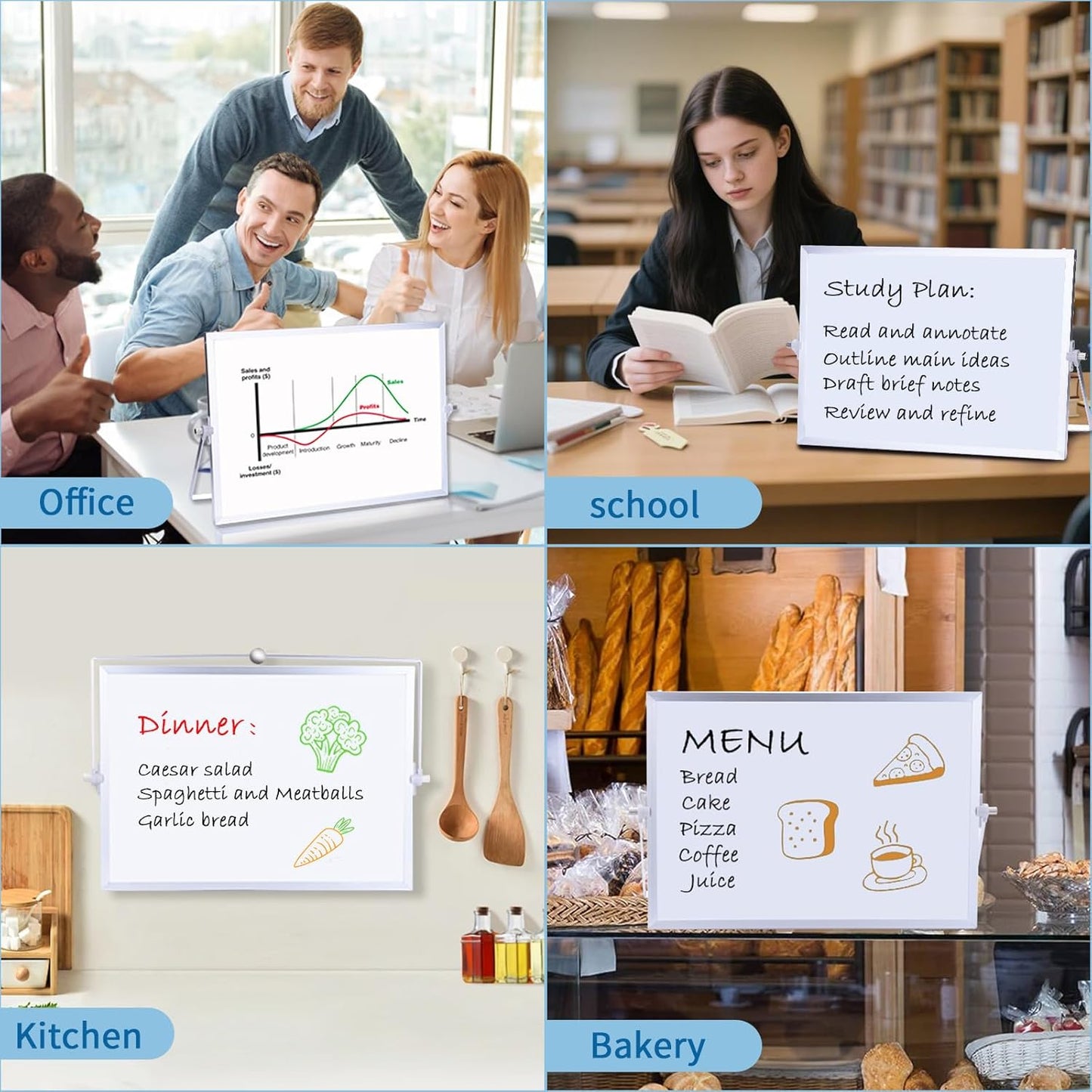 Portable Double-Sided Dry Erase Whiteboard with Stand - 14"x10" Magnetic Monthly & Weekly Planner, Small Desktop Whiteboard for Home, Office & School Use