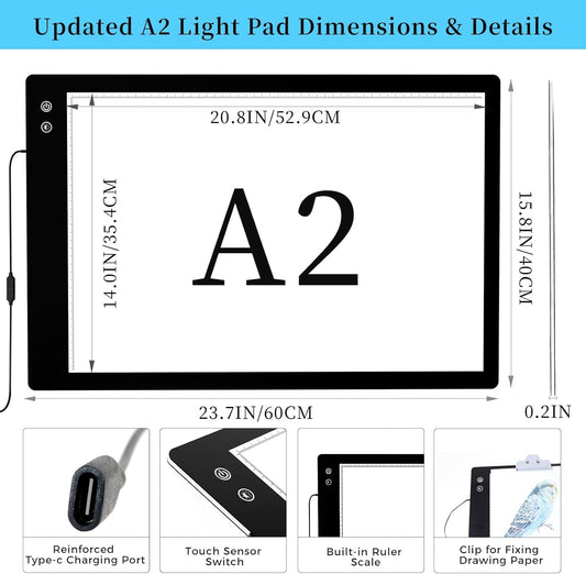 PICOVISTA Rechargeable A3 Diamond Art Light Board,Super Bright Tracing Light Box,6 Levels Brightness with 3 Colors Mode, Wireless LED Pad for Diamond Painting,Weeding Vinyl,Sketching & Drawing