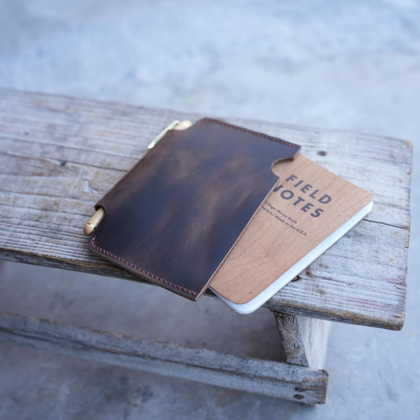 JJNUSA Distressed Genuine Leather Slim Pocket Sleeve Notepad Cover for Field Notes with travel minimalist cover Sleeve fieldnotes 3.5 "x 5.5" Cover Vertical (Darkbrown)