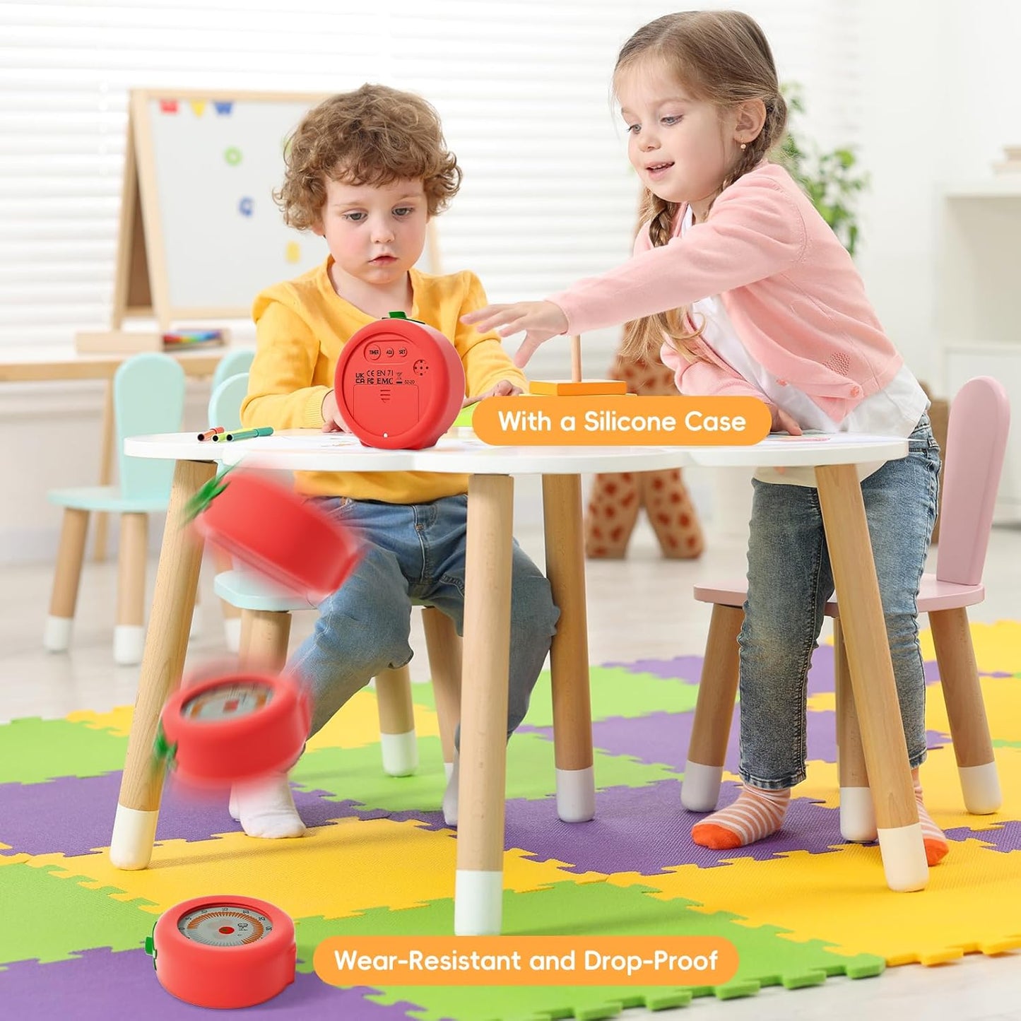 Tomato Visual Timer for Kids, 299 Minute Cute Pomodoro Countdown Timer, Kitchen Cooking Helper Timer with Pause Function, Clock and Alarm, Digital Timer for Classroom, Office and Meetings