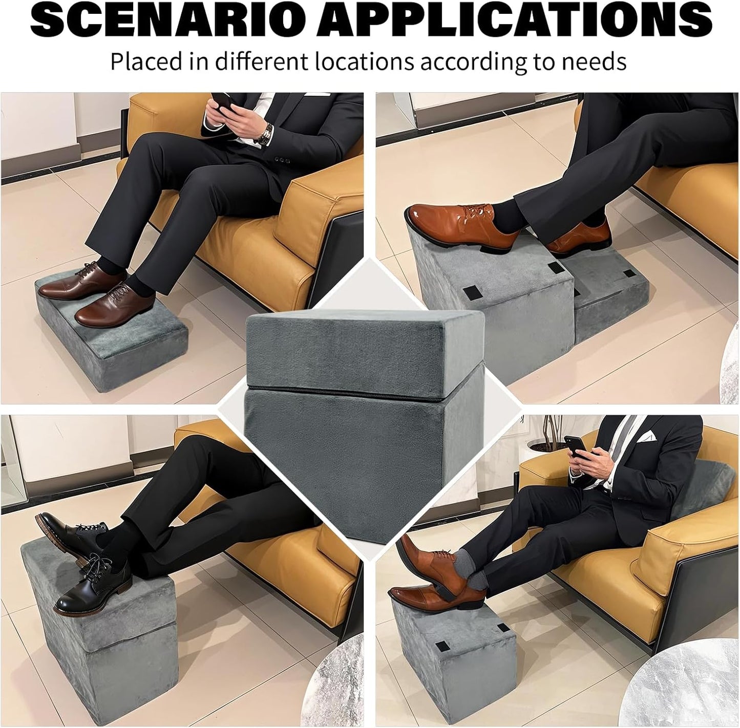 Adjustable Foot Rest Under Desk with 3 Adjustable Heights High-Density Foam Ergonomic Footrest for Office, Home, Travel Airplane, Removable Washable Cover for Back Pain Relief Posture Support (Black)