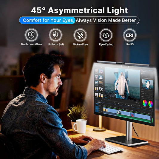 Syrinx Computer Monitor Light Bar with Backlight for Home Office, Eye-Caring USB LED Reading Lamp, Dimmable Screen Monitor Lamp, Smart Motion Sensor, Touch Control, CRI 95+, No Screen Glare for (RGB)