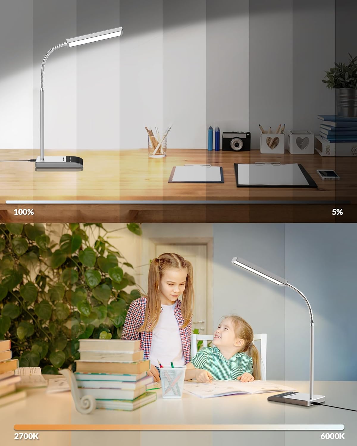 LEPOWER Desk Lamp, 800LM LED for Home Office, 12W Reading for Desk, Eye-Caring Light, Touch Table Gooseneck Lamp, 50 Lighting Modes, Bright for Bedroom, Study (Black)
