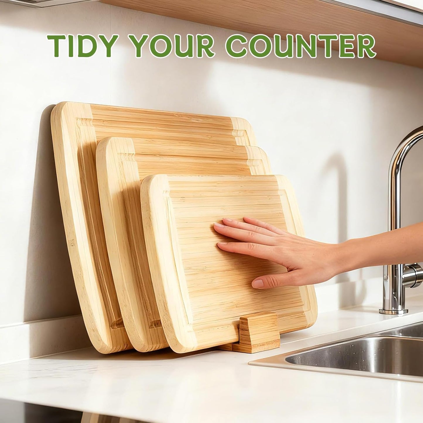 GuanQiao Cutting Board Holder Stand, Bamboo Storage Rack, Pot Lid Holder for Countertop Cabinet