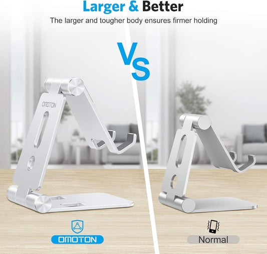 OMOTON Foldable Cell Phone Stand, C4 Portable Aluminum Phone Holder, Adjustable Phone Dock Cradle for iPhone 17/16/15 Pro Max Air, Small Tablets, Smart Phones, Women Men Gift for Fathers Day, Silver