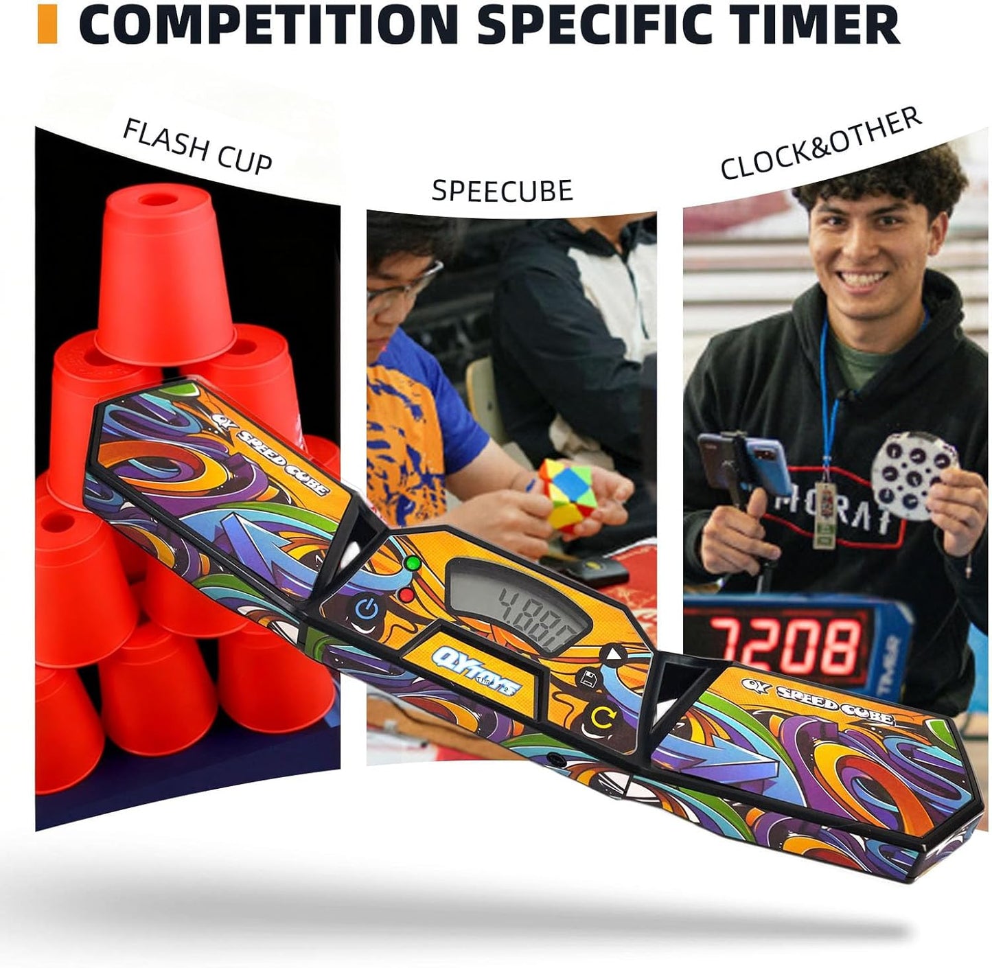 Professional Speed Cube Timer,Touch Control Timer with Display,Cube Race Stack Competition a Great Gift for Boys and Girls (Vermilion Bird)