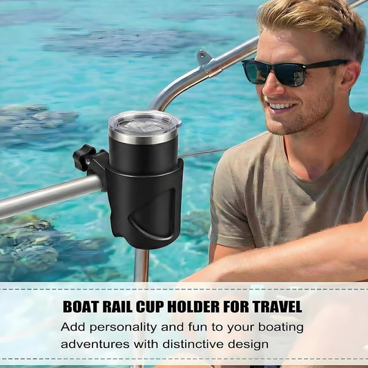 Marine Boat Rail Cup Holder, Clamp-on Mount Marine Universal Rotation Drinks Holder, No Drilling Install On Bimini Top Rail Or Pole, Grip Rail, Grab Bar, Yacht, Kayak, Bikes, Boat Gifts for Boat Lover