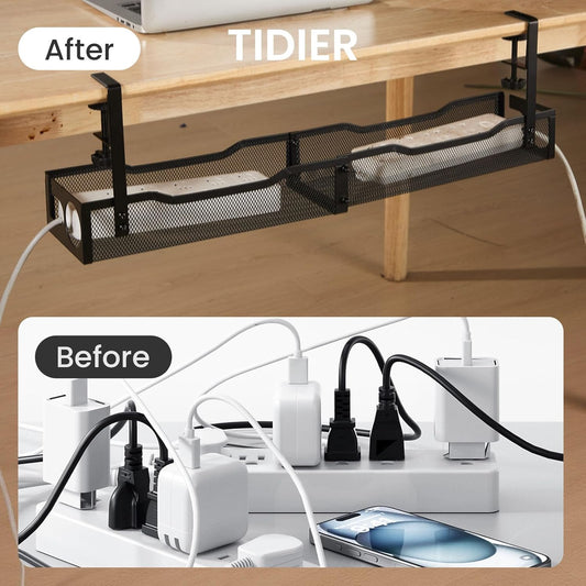 25'' Cable Management Under Desk No Drill,Metal Desk Organizer Suitable for Home desks or Standing desks ,Electrical Cord Management with Clamp