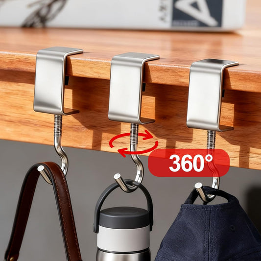 Heavy-Duty Desk Hook Table Clamp Hooks Hanging Bag Backpack, 6 Pcs Metal Rust-Resistant Shelf Hooks, Adjustable Desktop Mounting Hook (6 pcs)