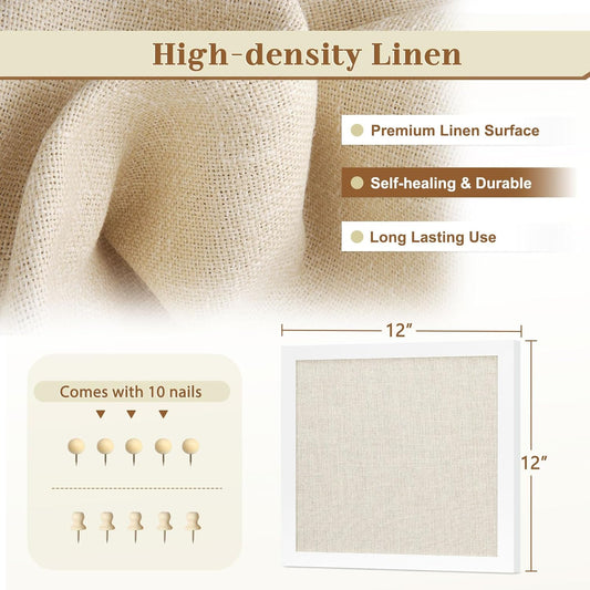 2-Pack Double-Sided Cork Board with Linen, 16" x 12" Hanging Wood Framed Bulletin Board, Picture Display Vision Board Kit Corkboards for Wall School Office Decor, 20 Pushpins (Vintage White)