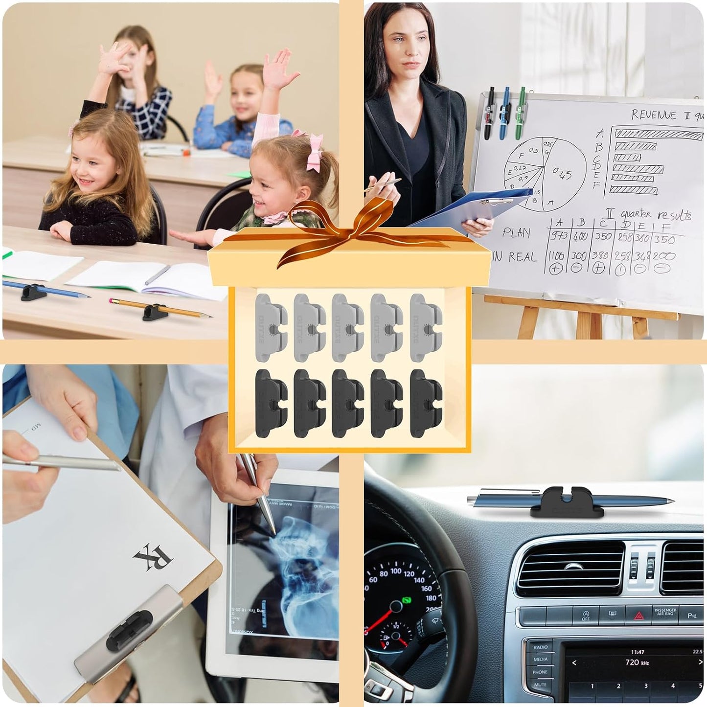 OUTXE 6-Pack Magnetic & Adhesive Pen Holder with Dual Slots - Easy Organize & Access Pencil, Pen, Marker- Perfect for Desk, Wall, Refrigerator, Whiteboard, Clipboard