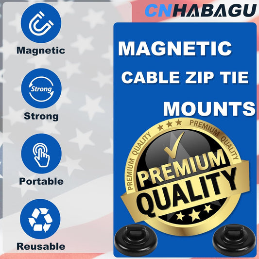 Magnetic Cable Zip Tie Mounts Clips Multipurpose Zip Ties Mount Base Holder Black Wire Cable Holder Mount Wire Clips Management for Home Office Marine Electrical Wiring (Black, 20 Piece)