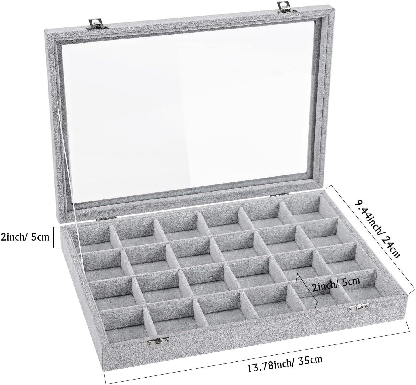 Emibele Glasses Organizer Jewelry Tray, 8 Grids with Clear Lid Velvet Tray Watch Storage Stackable Jewelry Showcase Display Storage with Detachable Inner Dividers, Beige