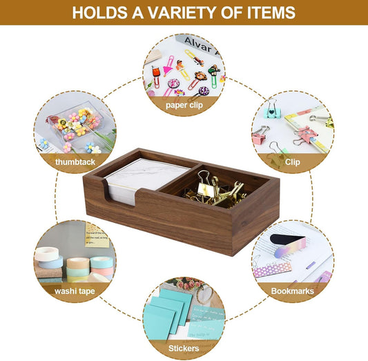 MultiBey Walnut Wood Sticky Notes Holder for Desk, 4x6 Inch Self -Sticky Note Memo Holder, Wooden Sticky Note Dispenser Office Desk Organizer for Dorm Room Office Home School (S)