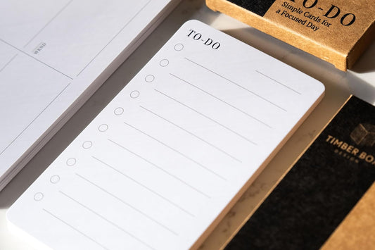 Minimalist Weekly Planner Desk Set – Solid Black Walnut Stand with Pen Tray, Double-Sided Planner & To-Do Cards (Walnut Stand and Planner Cards)