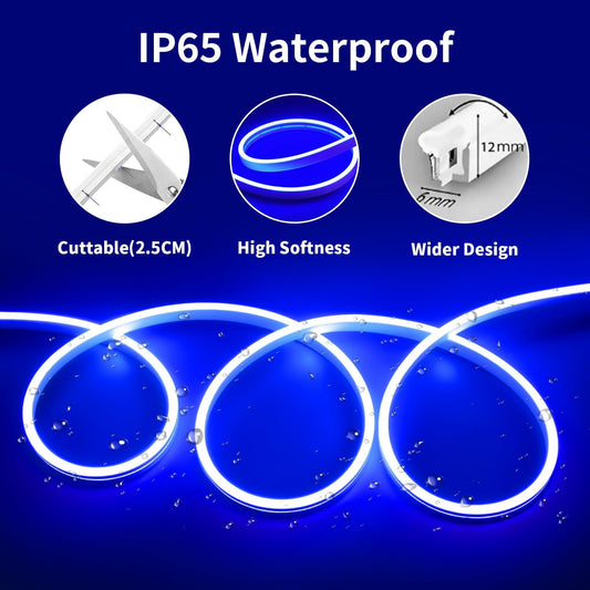 Blue Neon Rope Light, 5M Cuttable LED Strip Lights with Power Plug, 12V Waterproof Flexible Dimmable Lights Kit for Bedroom TV Backlight Gaming Room Monitor Kitchen Cabinet Bar Wall Stage Stairs Decor