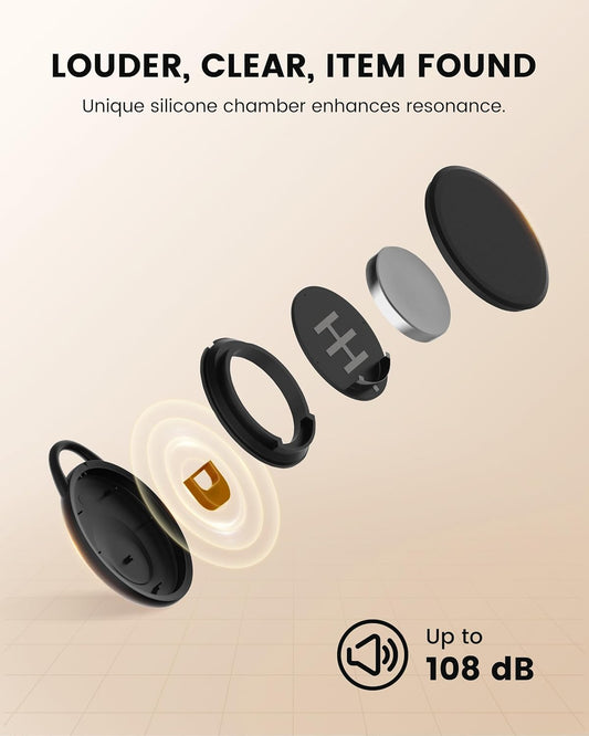 4-Pack Tracker Tags for iOS (Not for Android), Louder Sound Key Finder with an Extra Replacement Battery, Item Finder Air Tracker Smart Tag for Keys, Wallet, Suitcase, Luggage