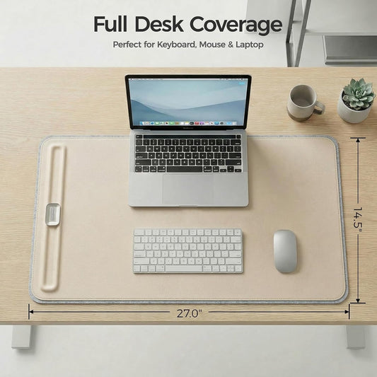 Desk Mat – Double-Sided Vegan Leather & Felt | Built-In Magnetic Cable Organizer & File Storage | Premium Workspace Pad for Office, Gaming & Creative Professionals-(Brown)