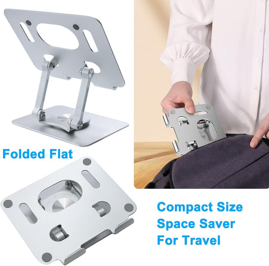 DCHAV Foldable Adjustable Drawing Tablet Stand for Desk iPad Holder Laptop Computer Riser 360 Rotating Ergonomic Aluminum Raised Table for Portable Monitor Phone 5-12 Inch Notebook, Silver