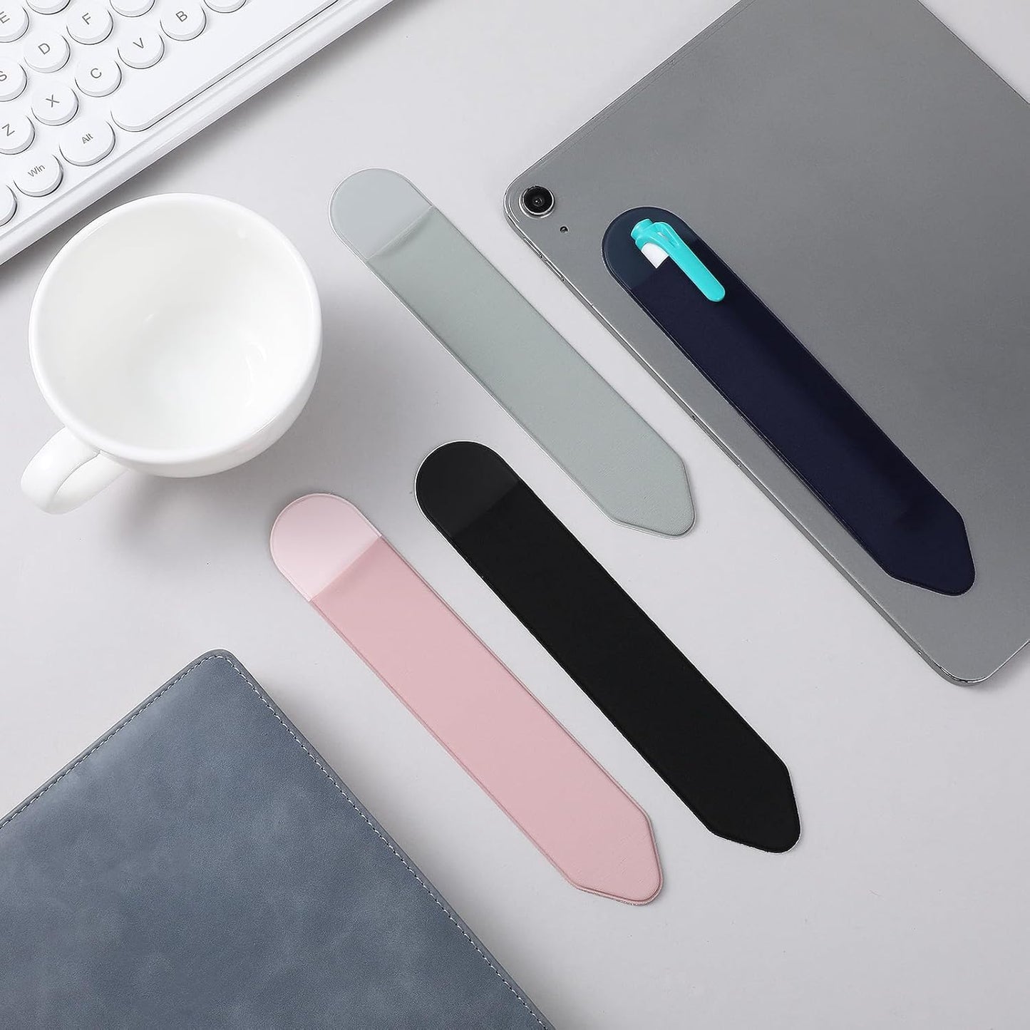 4PCS Universal Stylus Holder,Tablet Pen Cover,Elastic Cover for Stylus Pen,Self-Adhesive Pen Holder - Black,Pink,Gray,Blue