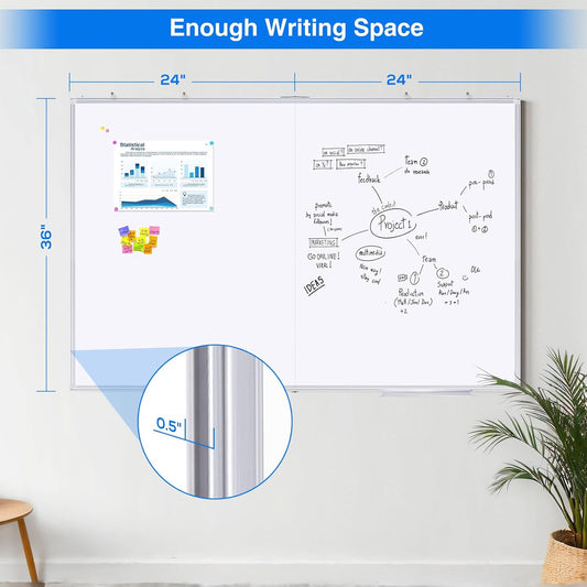 Magnetic White Board Dry Erase Board for Wall,72" x 40" Wall-Mounted Aluminum Frame Marker Board, Foldable Portable Whiteboard with a Long Pen Tray for School, Classroom, Office & Home