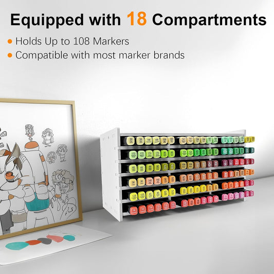 Marker Storage Organizer, Marker Holder for 252 Markers, Pens, Watercolor Brushes, and Colored Pencils – Desktop Art Supply Organizer for Home, Office, and Classroom