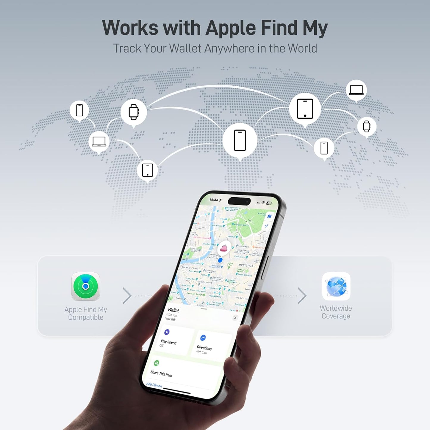 Epicka Wallet Tracker Card Compatible with Apple Find My, 8-Year Maintenance-Free Battery, Tracking Card with NFC, MFi Certified, IP67 Bluetooth Item Locator for Luggage, Passport, 1 Pack, Black
