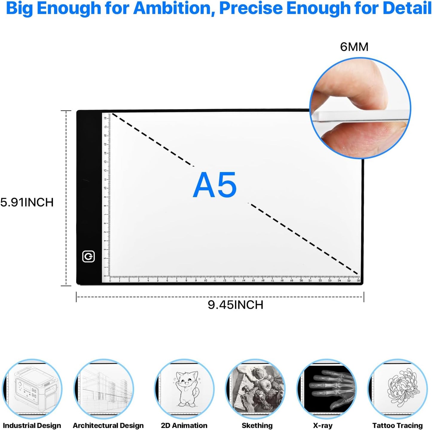 A4 LED Light Box for Tracing and Drawing - Ultra Thin Adjustable Light Table, USB Trace Light UP Pad Screen, Small Copy Board Tracer for Kids Artists, Sketching, Stenciling, and Art Crafting.
