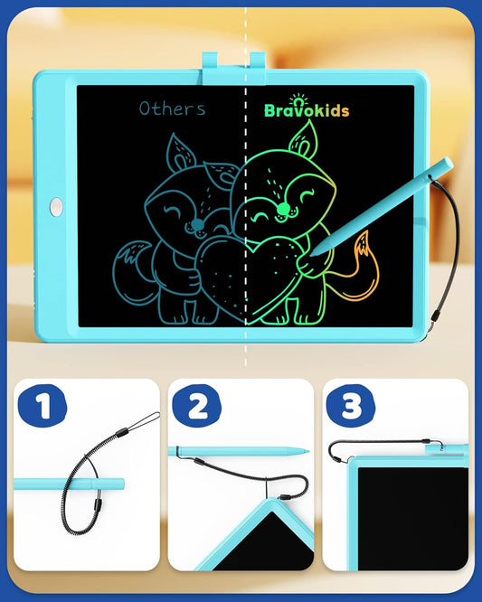 Bravokids 12 Inch LCD Writing Tablet for 3 Year Olds - Electronic Drawing Pad and Doodle Board as Educational Birthday Gifts for Girls and Boys (Pink)
