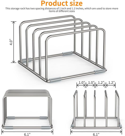 Cutting Board Holder Stand, Chopping Board Organizer Rack with 304 Stainless Steel, Cookie Sheet Storage Organizer, 1.0 & 1.2 Inch Wide Slots (1 Pack)