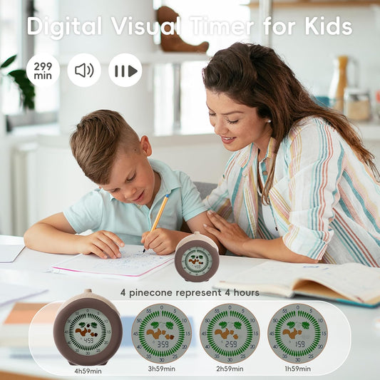 Tomato Visual Timer for Kids, 299 Minute Cute Pomodoro Countdown Timer, Kitchen Cooking Helper Timer with Pause Function, Clock and Alarm, Digital Timer for Classroom, Office and Meetings