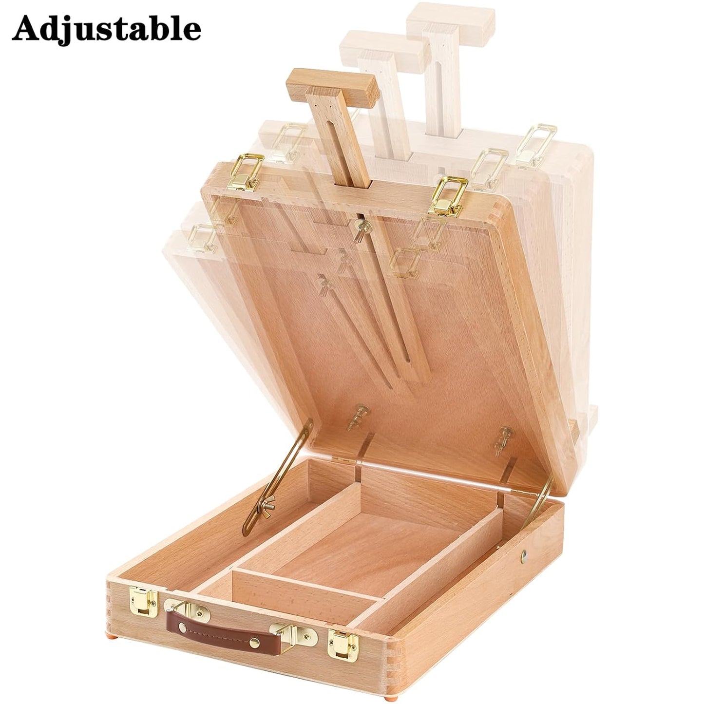 DEAYOU Wood Tabletop Easel Storage Box, Beechwood Portable Sketchbox for Painting, Adjustable Wooden Desktop Drawing Easel Case for Art Supplies, Painters, Adult, Student, Artist, Beginner