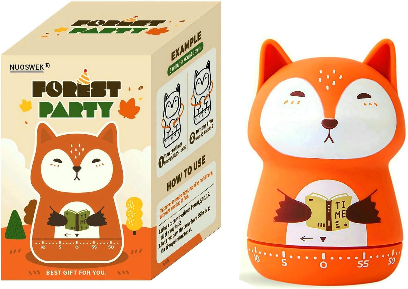 Mechanical Kitchen Timer - Cute Animal Wind Up 60 Minutes Manual Countdown Timer for Kids, Classroom, Home, Study and Cooking - Grey Raccoon
